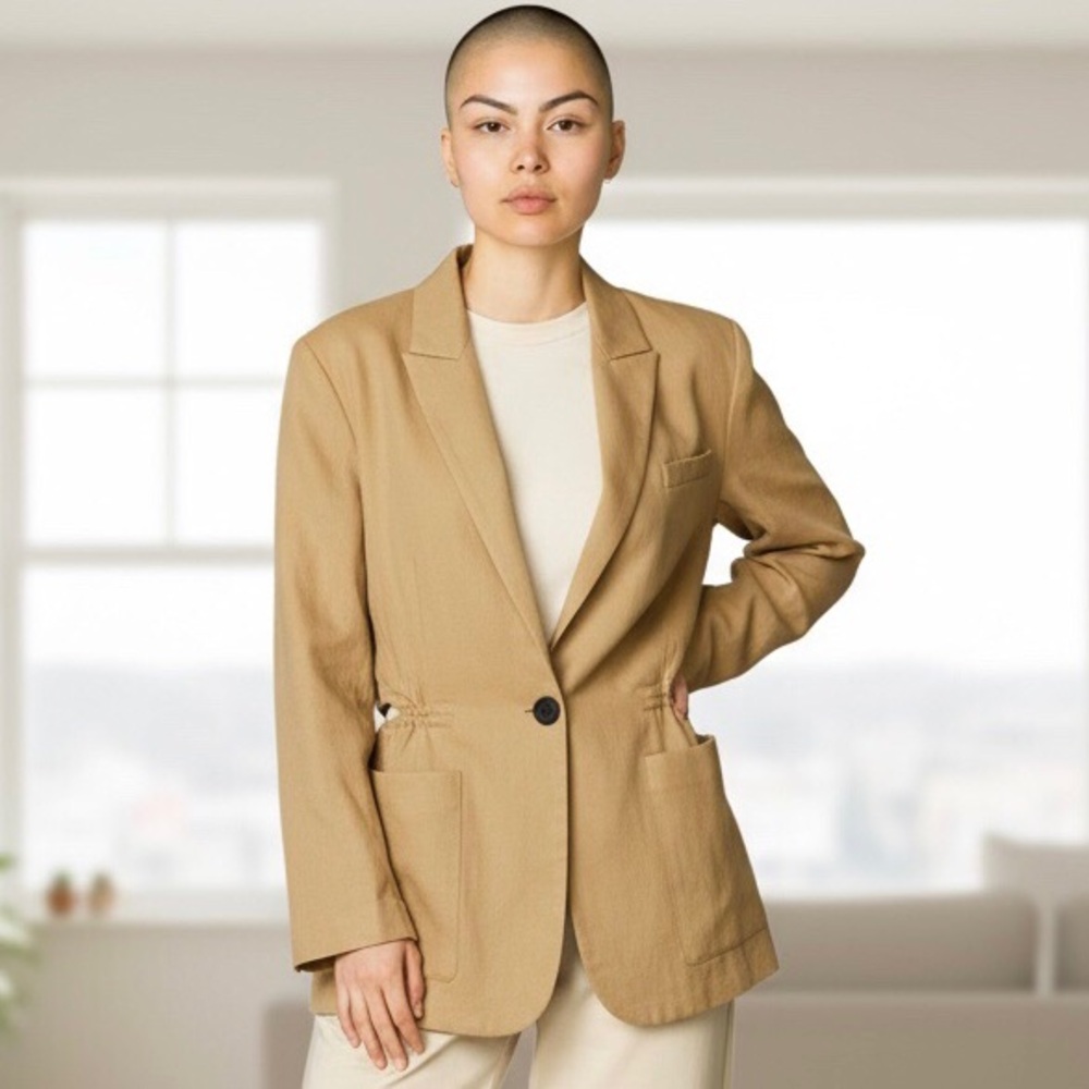 M.M. LaFleur Drawstring Waist Pale Yellow Blazer Size 12
